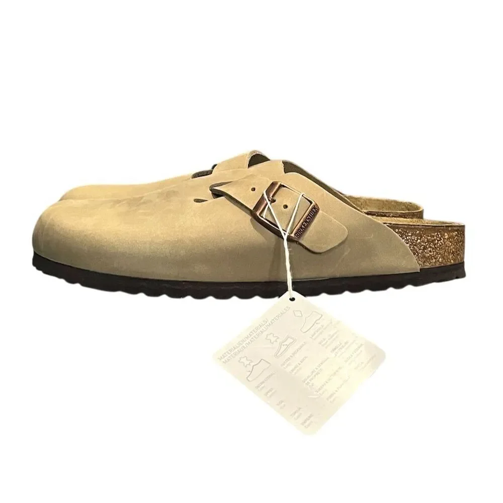 Birkenstock Boston Unisex Clogs Beige Suede Leather L8/M6 Boho Hippie Summer - Picture 10 of 15